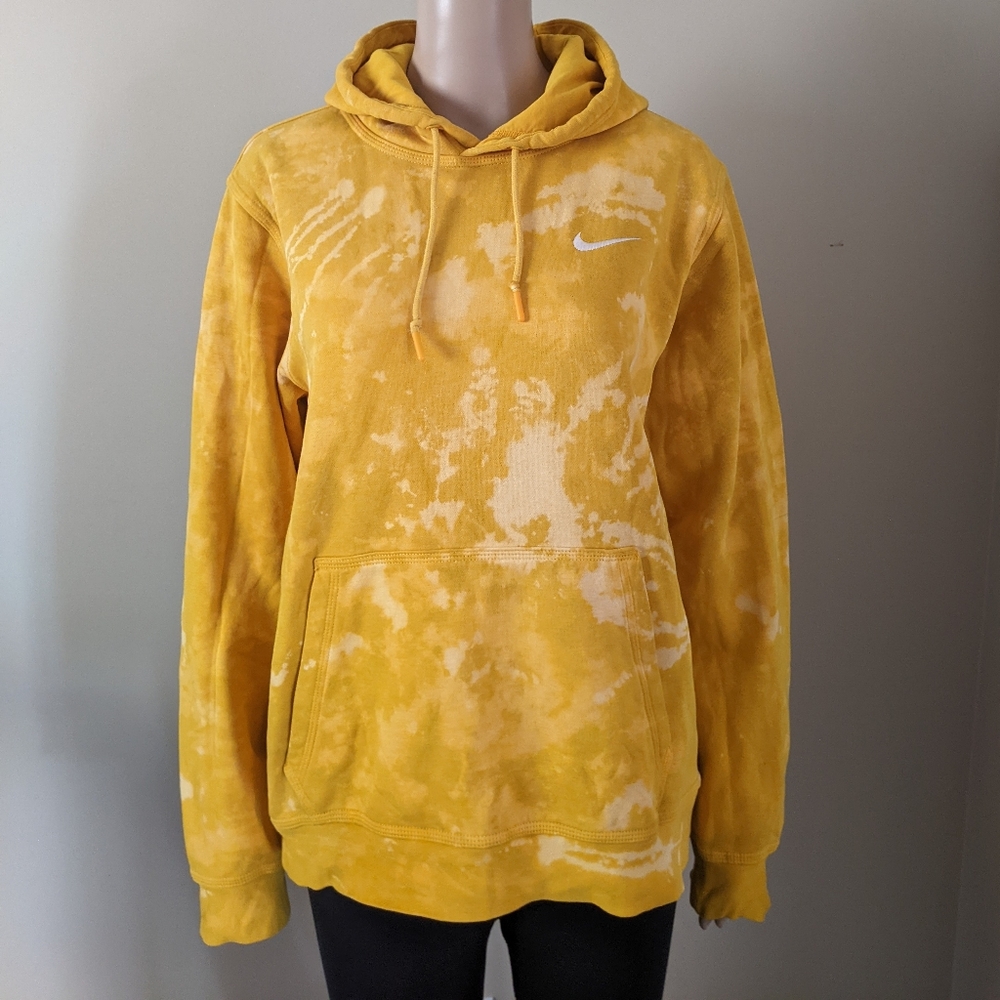 Nike embroidered logo yellow bleached hoodie, size medium